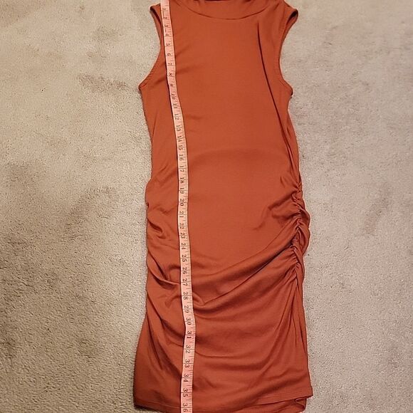 Michael Stars Rust Colored Cowl Neck Ruched Dress Sz Med - Picture 6 of 9